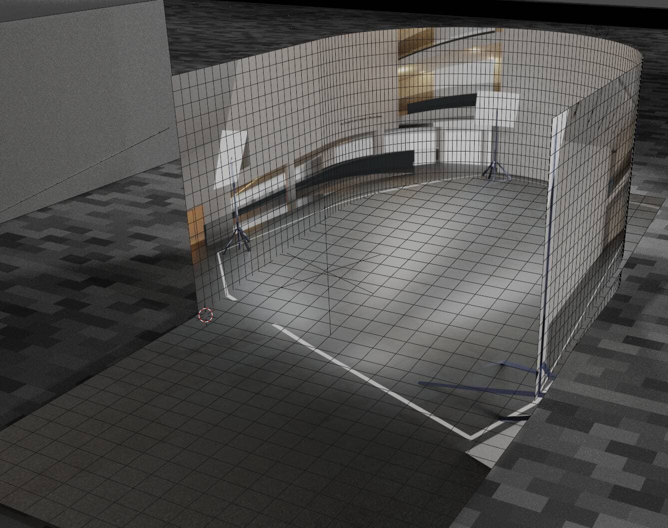 A screenshot of the perspective projection in the 3d program blender.